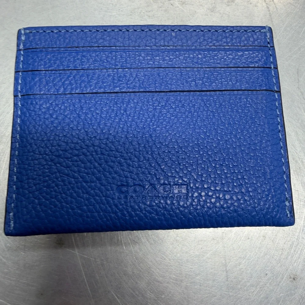 Coach Blue Pebbled Leather Card Holder